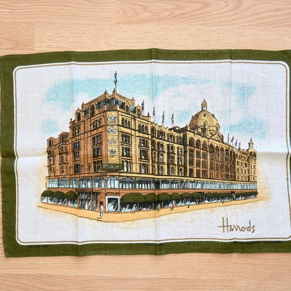Vintage Harrods Print Linen Tea Towel - Picture 1 of 4